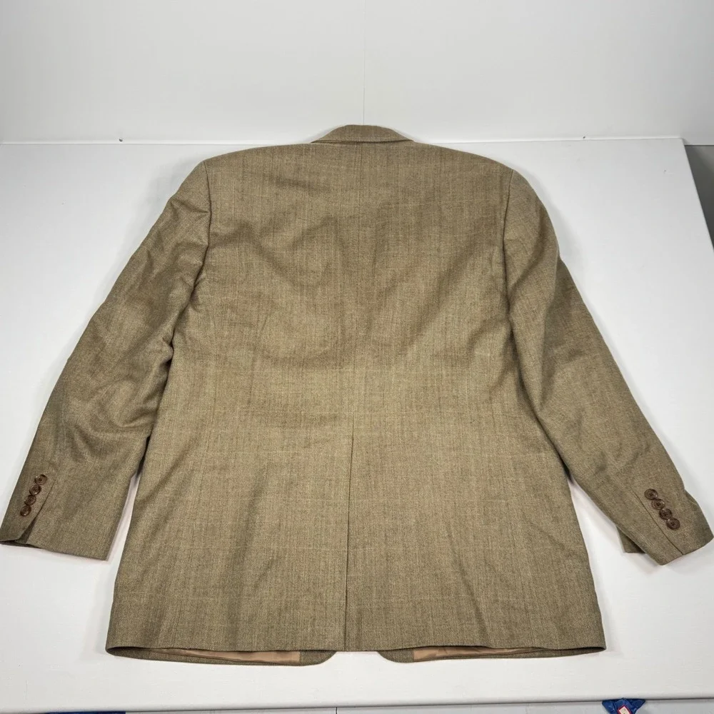 Lauren Ralph Lauren Mens 44L Silk Wool Herringbone Blazer Sport Coat Tan Brown